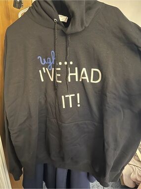 Black Zip-Up Sweater Jacket with Bold White Graphic